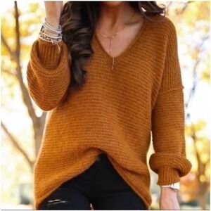 Free People All Mine Alpaca Blend Oversized Sweater Rust Soft S Small Womens